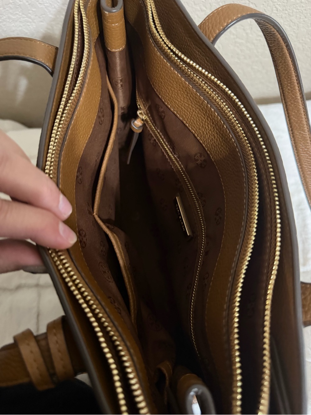 Tory Burch Thea Pebbled Leather Tote with Tassel in Moose Brown - Picture 13 of 15